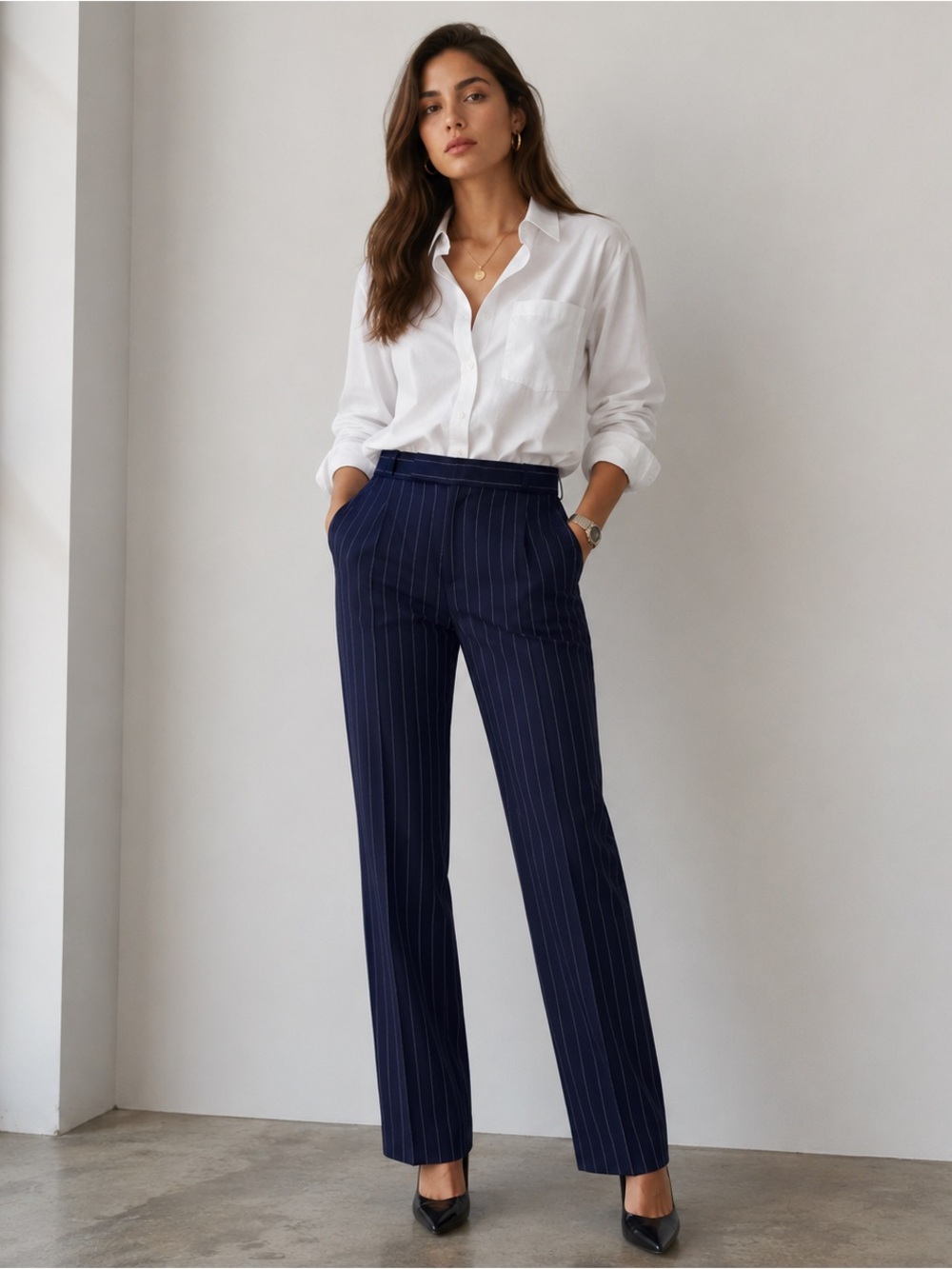 Polo Ralph Lauren Navy Pinstripe Virgin Wool Dress Pants Straight Leg Size‎ 2